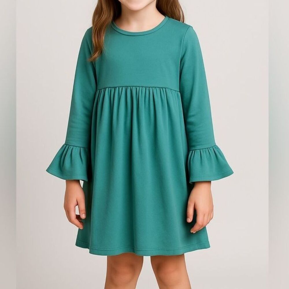 Ruffle Girl Turquoise Dress Girls Size 10 Bell Sleeve Long Sleeve